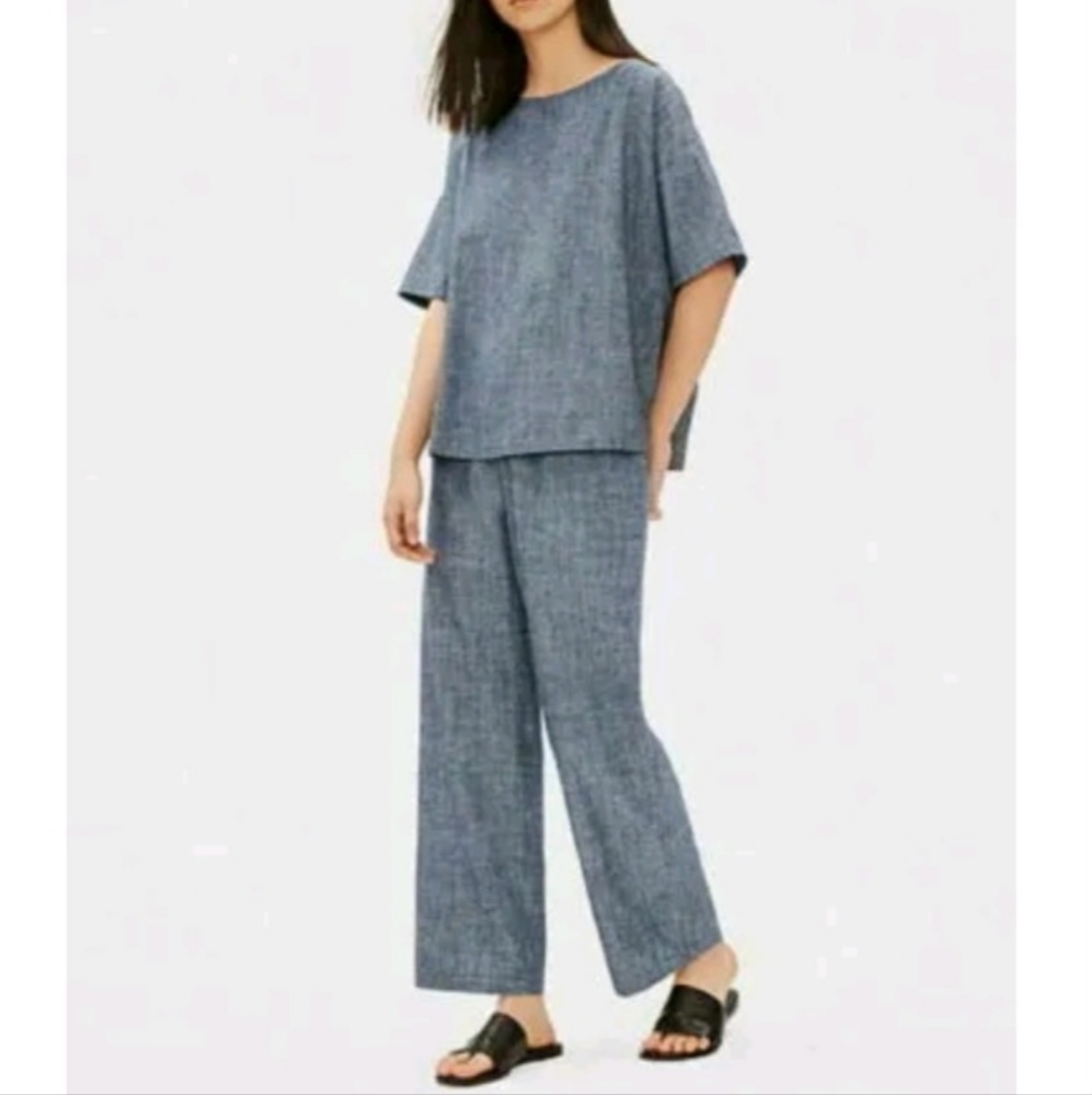 NWT Eileen Fisher Hemp Organic Cotton Chambray Ballet Neck Box Top. Size XXS - Picture 3 of 9
